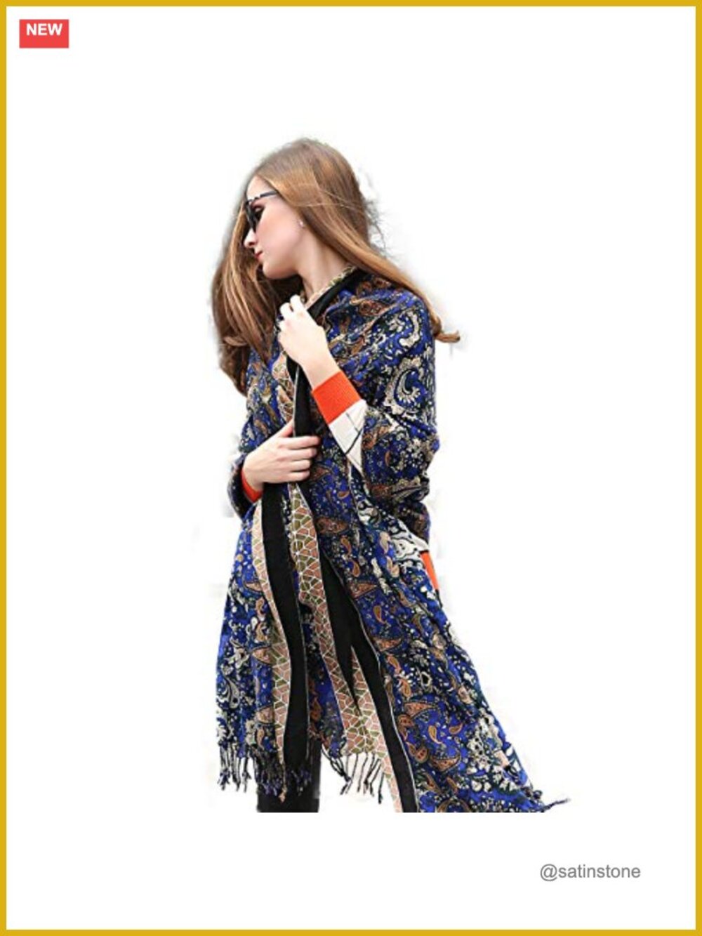 100% Merino Wool Oversized Pashmina Wrap Shawl Tassel Travel Blanket